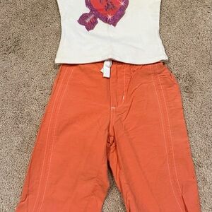 White Top and Coral/Melon Pants Set